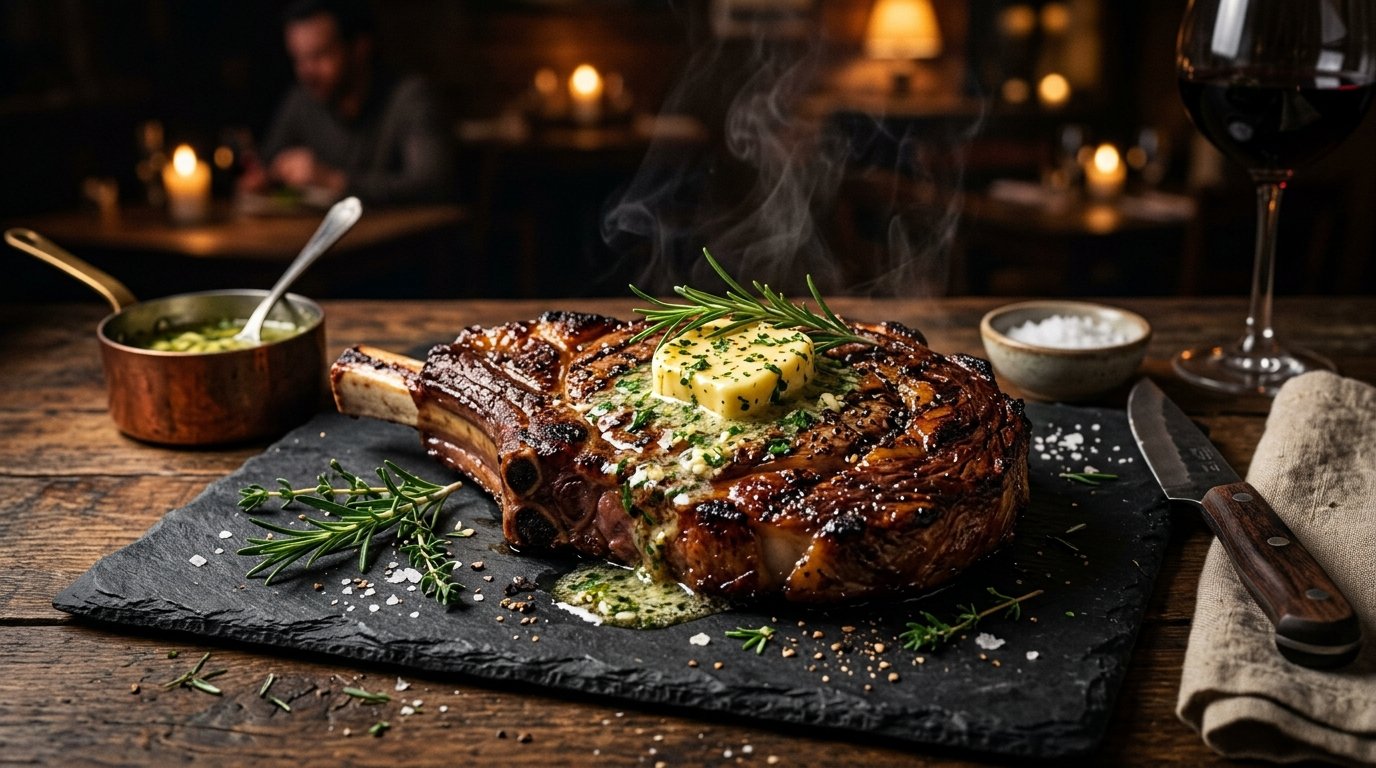 Gourmet grilled steak with herb butter